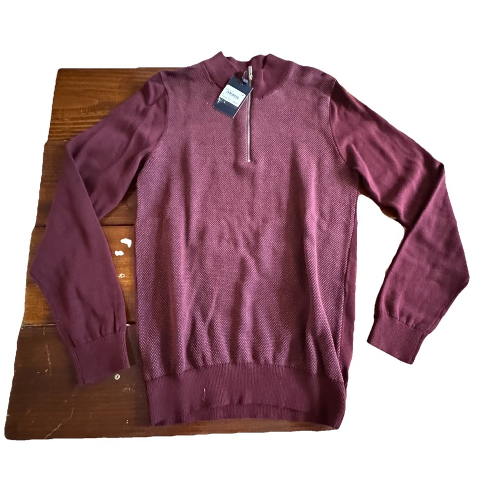 Soul of London 1/4 Zip Sweater Burgundy Textured‎ Knit Pullover Men's Small